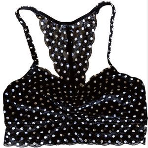 Victoria's Secret Pink black with polka dots racer back bralette in a size med